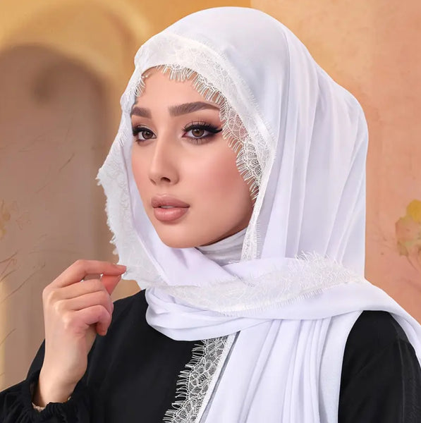 Maryam’s Essential Chiffon with Lace Trim Edge Hijab/Shawl