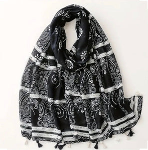 Maryam's Essential Paisley Print Cotton Viscose Tassels Hijab