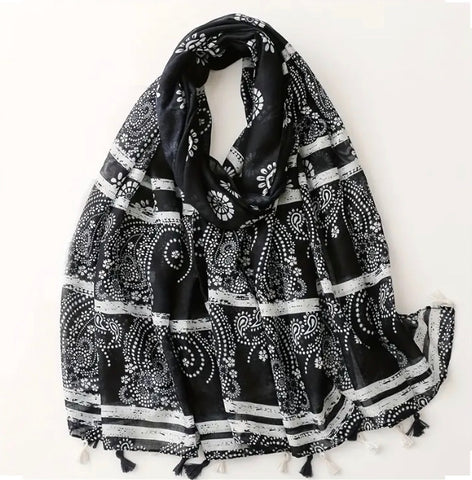 Maryam's Essential Paisley Print Cotton Viscose Tassels Hijab