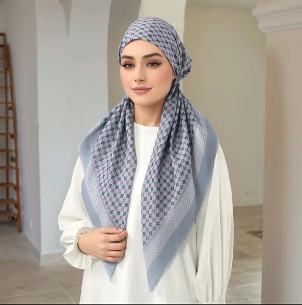 Maryam’s Essential Mature Elegant Vintage Print Pre-Tied Elastic Band Hijab