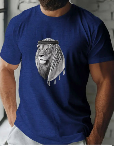 Maryam’s Essential Men Creative Lion Head Print Round Neck Short Sleeves Tee