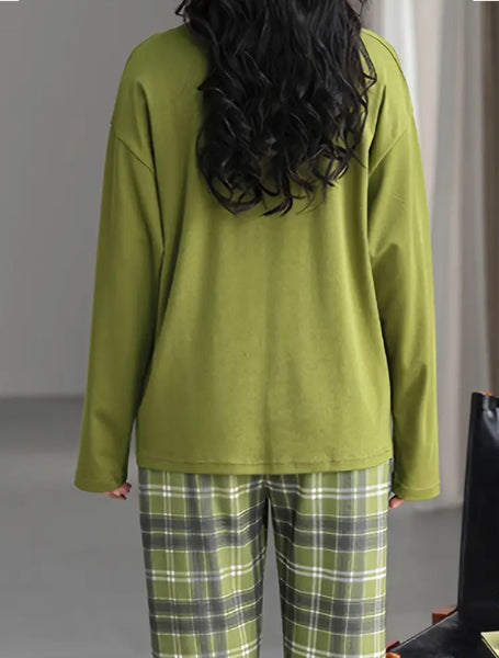 Maryam’s Essential Plaid Print Crew Neck Long Sleeve Sleepwear Set