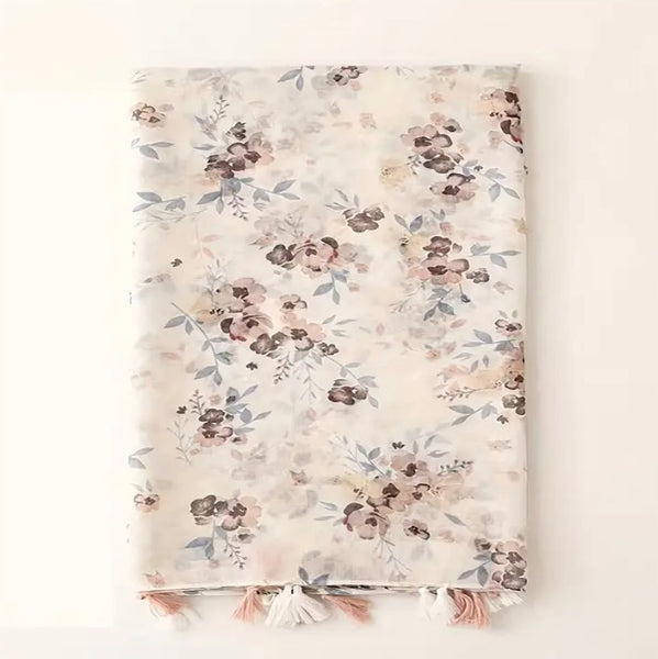 Maryam's Essential Flower Printed Polyester Tassels Hijab