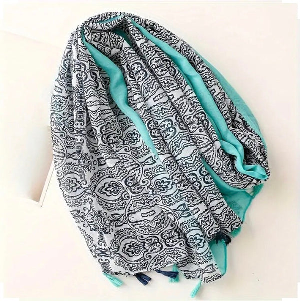 Maryam's Essential Printed Cotton Viscose Tassels Hijab