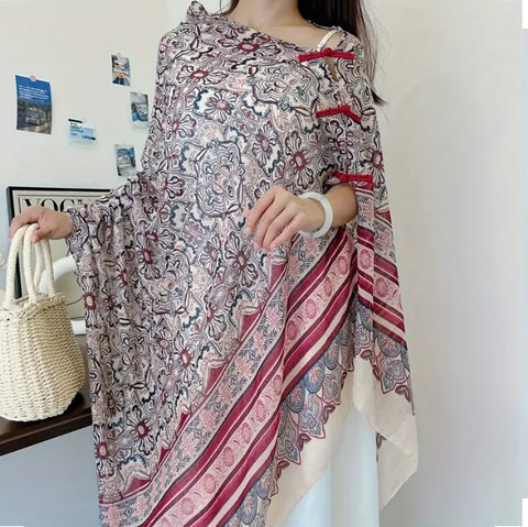 Maryam's Essential Printed Cotton Viscose Tassels Shawl