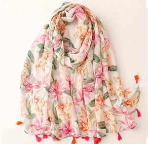 Maryam's Essential Floral Printed Cotton Viscose Tassels Hijab