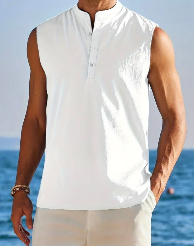 Maryam’s Essential Breathable Button Sleeveless Cotton Linen Top Tank