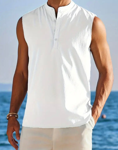 Maryam’s Essential Breathable Button Sleeveless Cotton Linen Top Tank