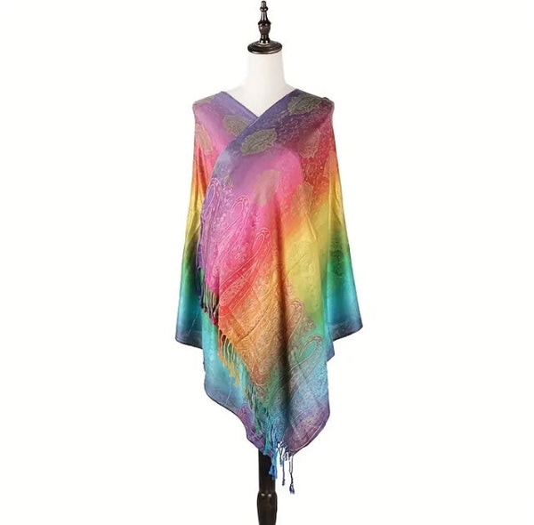 Maryam’s Essential Luxury Mature Versatile Reversible Warm Paisley Fringe Cashmere Scarf