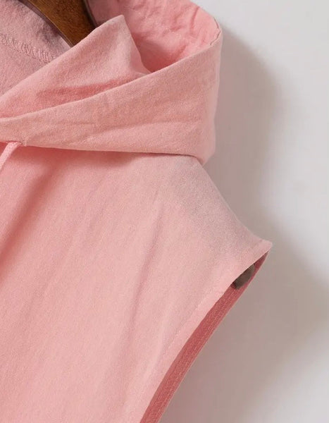 Maryam’s Essential Breathable Hood Drawstring Sleeveless Cotton Linen Top Tank