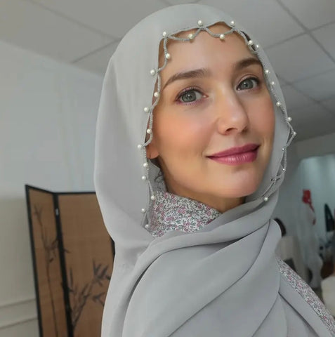 Maryam’s Essential Luxury Pearls Chiffon with Beaded Wave Edge Hijab
