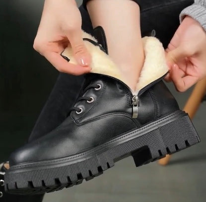 Maryam’s Essential Faux Leather, Fleece Combat Lace Up Ankle Boots