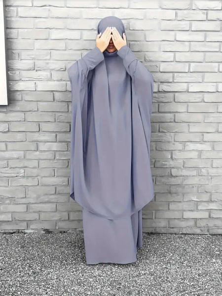 Maryam's Essential Two Piece Long Sleeves Khimar with Skirt Set