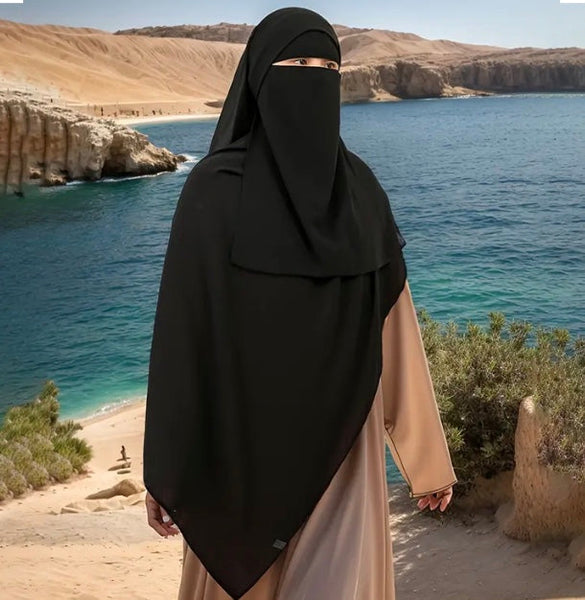 Maryam’s Essential Saudi Style Thin Breathable Chiffon Niqab Veil Headscarf