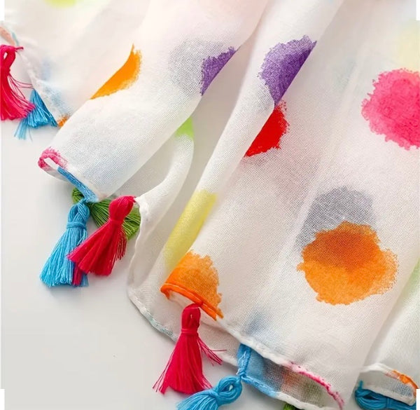 Maryam's Essential Dotted Print Polyester Tassels Hijab