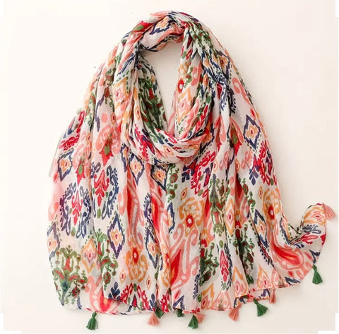 Maryam's Essential Flower Printed Cotton Viscose Tassels Hijab