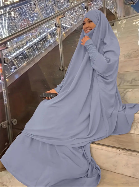 Maryam's Essential Two Piece Long Sleeves Khimar with Skirt Set