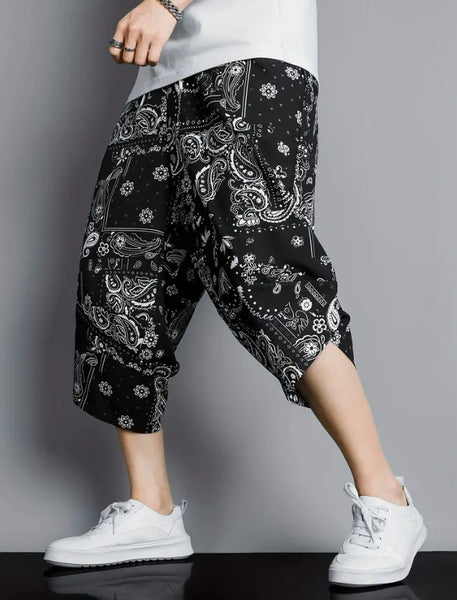 Maryam’s Essential Luxury Paisley Print Vintage Drawstring Cropped Leg Harem Trouser