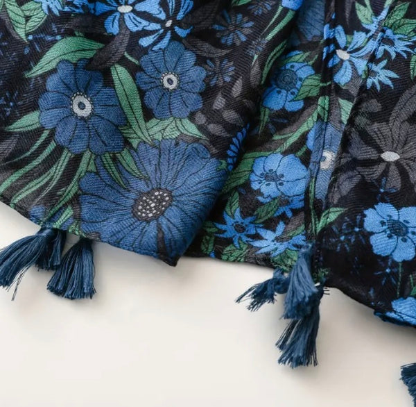 Maryam's Essential Luxury Flower Printed Cotton Tassels Hijab