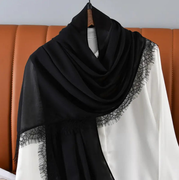 Maryam’s Essential Chiffon with Lace Trim Edge Hijab/Shawl