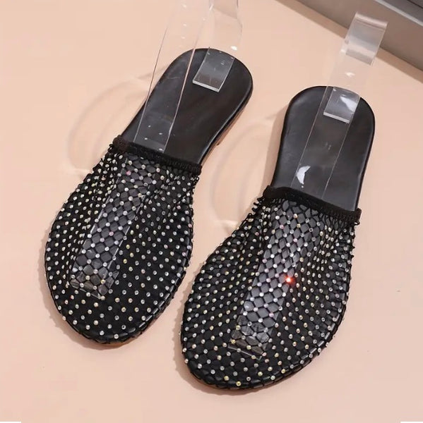 Maryam’s Essential Sparkling Diamanté Mesh Close Toe Slip-on Shoes