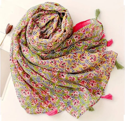 Maryam's Essential Floral Printed Cotton Viscose Tassels Hijab