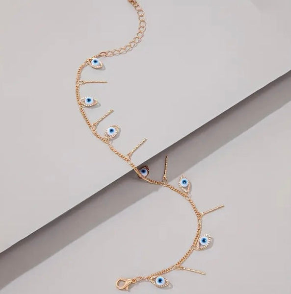 Maryam’s Essential Evil Eyes Tassels Pendant Thin Chain Anklet