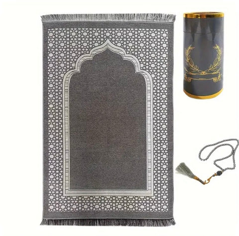 Maryam’s Essential Muslim Prayer Mat & Prayer Beads Cylindrical Gift Set