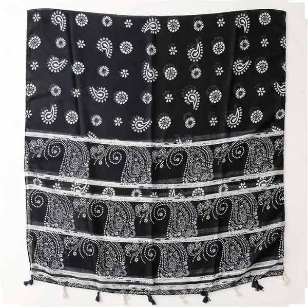 Maryam's Essential Paisley Print Cotton Viscose Tassels Hijab