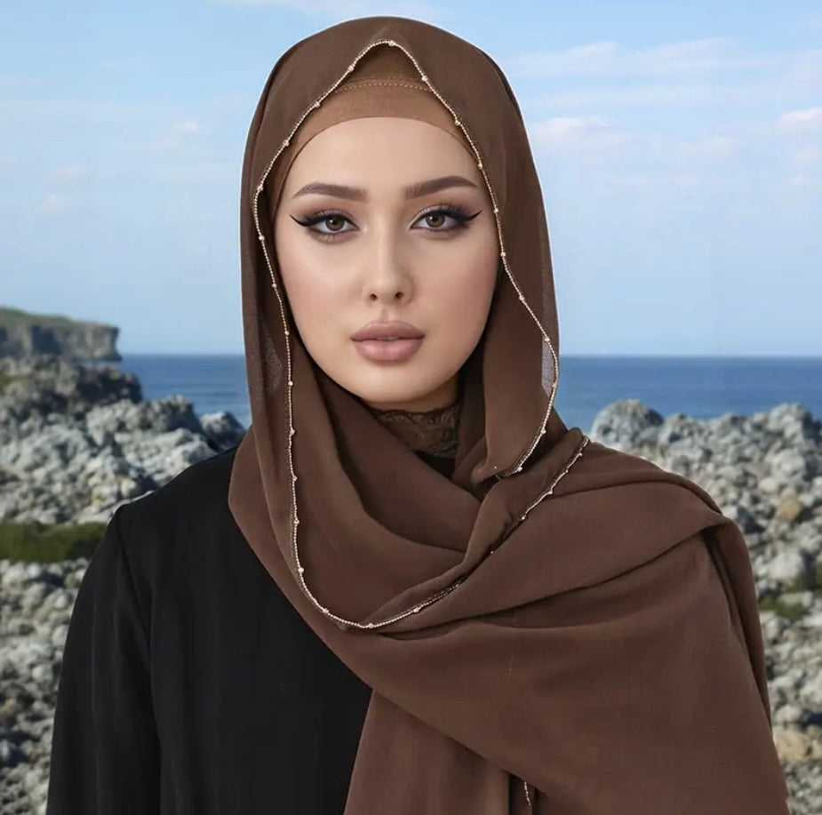 Maryam's Essential Large Premium Diamanté Edge Chiffon Scarf/Hijab