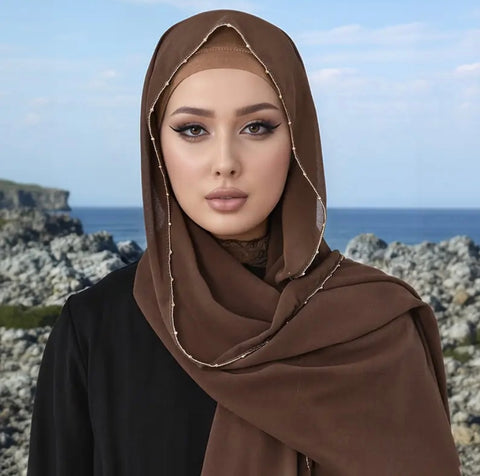 Maryam's Essential Large Premium Diamanté Edge Chiffon Scarf/Hijab