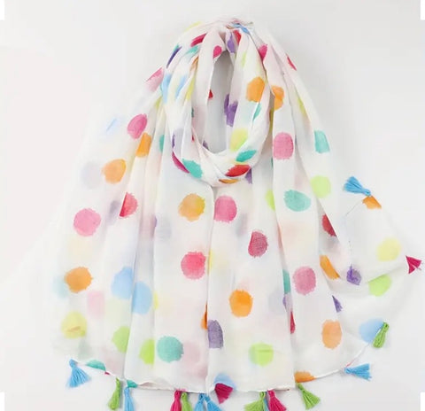 Maryam's Essential Dotted Print Polyester Tassels Hijab