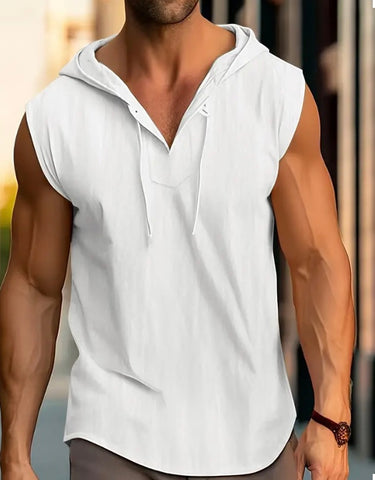 Maryam’s Essential Breathable Hood Drawstring Sleeveless Cotton Linen Top Tank