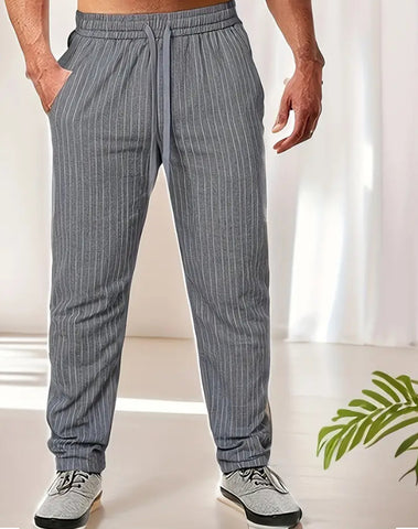 Maryam’s Essential Men Casual Lightweight Breathable Cotton Striped Loose Fit Straight Leg Pants