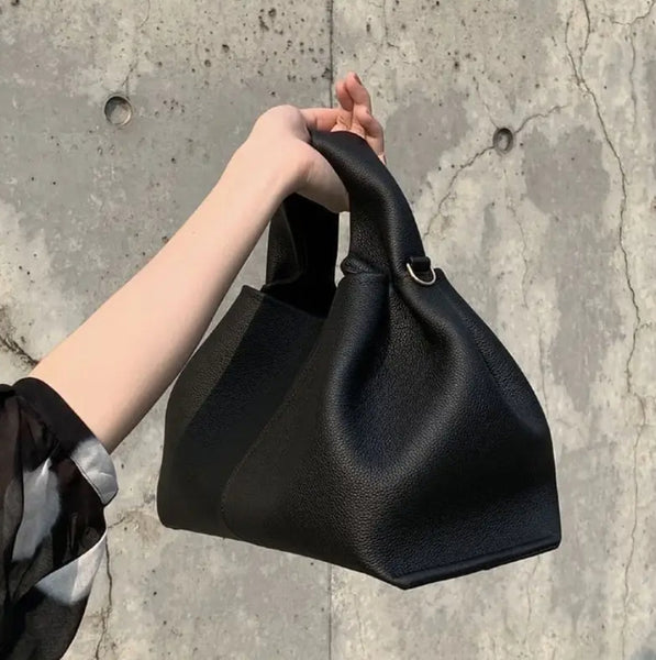 Maryam’s Essential Luxury Structured Glossy Black PU Leather Handbag