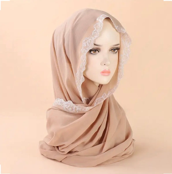 Maryam’s Essential Chiffon with Flower Lace Trim Edge Head Scarves/Hijabs