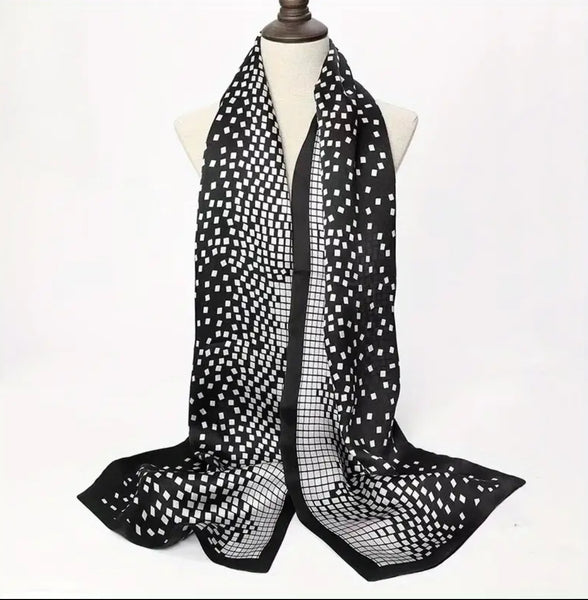 Maryam’s Essential Luxury Black & White Chessboard Silk Scarf/Wrap