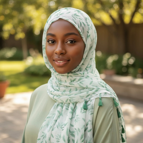 Maryam's Essential Floral Printed Polyester Tassels Hijab