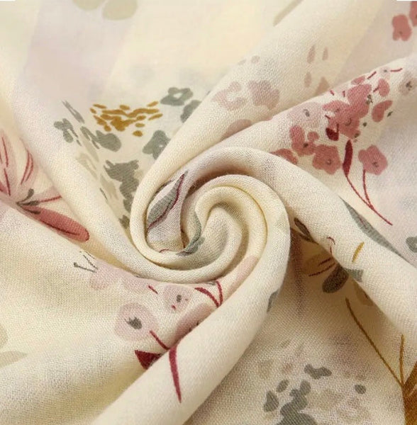 Maryam's Essential Flower Printed Cotton Viscose Tassels Hijab