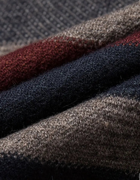 Maryam’s Essential Men Casual Striped Round Neck Pullover Long Sleeves Stretchy Knit Sweater