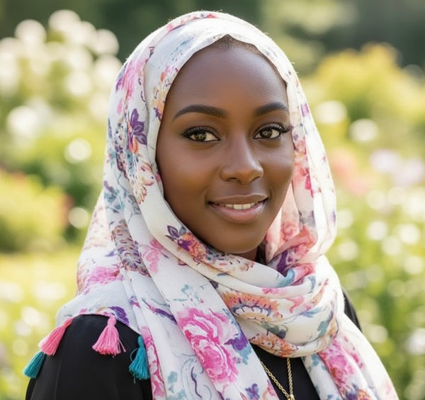 Maryam's Essential Floral Printed Cotton Viscose Tassels Hijab