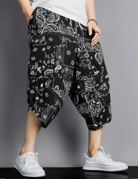 Maryam’s Essential Luxury Paisley Print Vintage Drawstring Cropped Leg Harem Trouser
