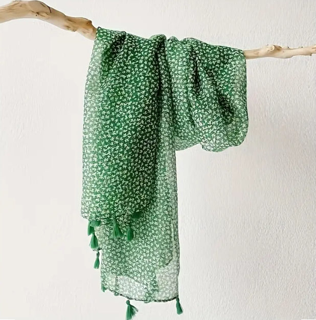 Maryam's Essential Dotted Print Polyester Tassels Hijab