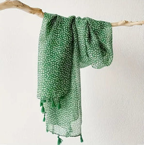 Maryam's Essential Dotted Print Polyester Tassels Hijab