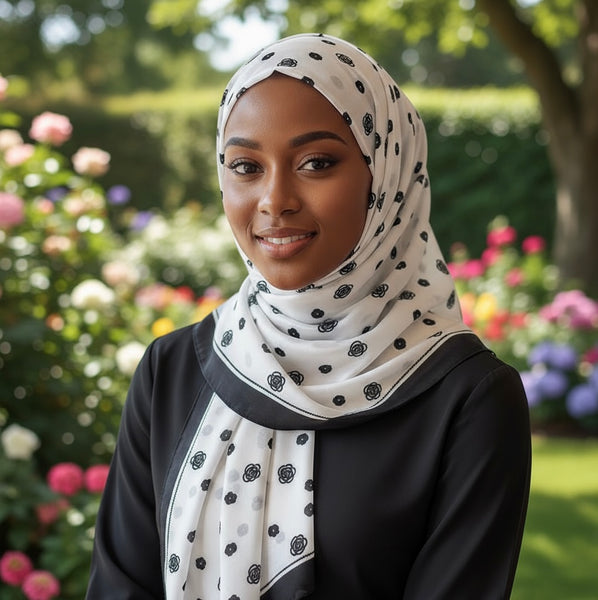 Maryam's Essential Luxury Floral Print Silk Satin Soft Arab Shawl/Hijab