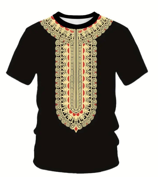 Maryam’s Essential Men’s Ethnic Style Graphic Pattern Print Crew Neck, Short Sleeve Top Tank