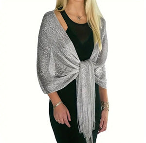 Maryam’s Essential Elegant Sparkling Metallic Shawls with Tassels