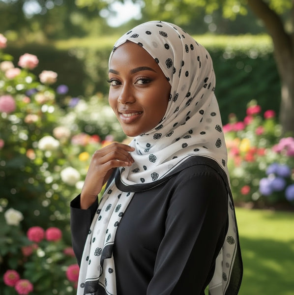 Maryam's Essential Luxury Floral Print Silk Satin Soft Arab Shawl/Hijab
