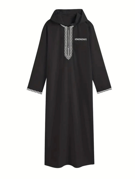 Maryam’s Essential Luxury Arab Men Geometric Pattern Ethnic Hoody Kaftan