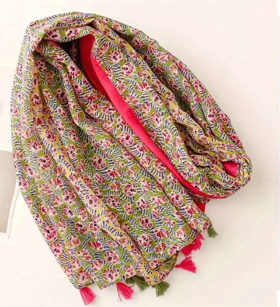 Maryam's Essential Floral Printed Cotton Viscose Tassels Hijab